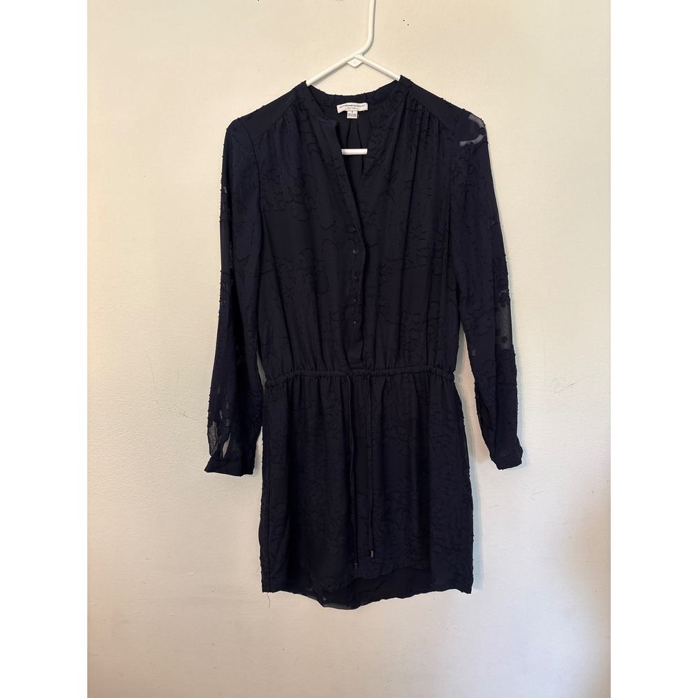 Katherine Barclay Dress Womens 2 Navy Excellent Burnout Floral Long Sleeve Mini
